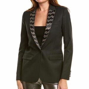The Kooples Black Blazer with Patterned Lapel